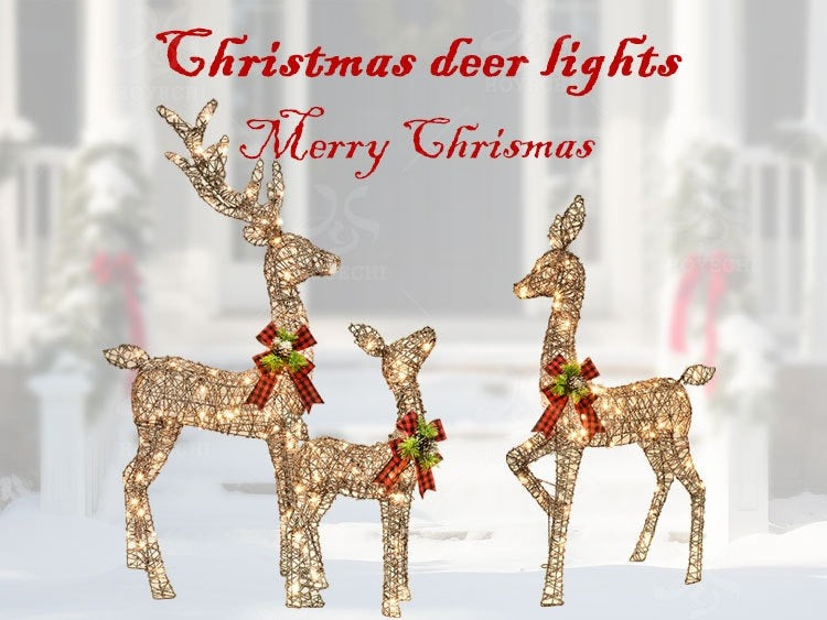 LED Lighted Rattan Deer Christmas Set (3-Piece)