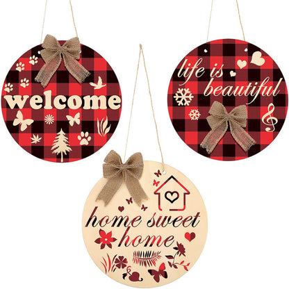 Christmas Wooden Circle Sign with Rope and Bowknot