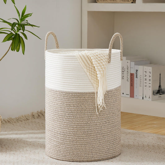 Cotton Rope Laundry Hamper by YOUDENOVA 43L - Woven Collapsible Laundry Basket - Clothes Storage Basket for Blankets Laundry Room Organizing Bedroom Storage Clothes Hamper – Brown
