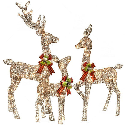 LED Lighted Rattan Deer Christmas Set (3-Piece)